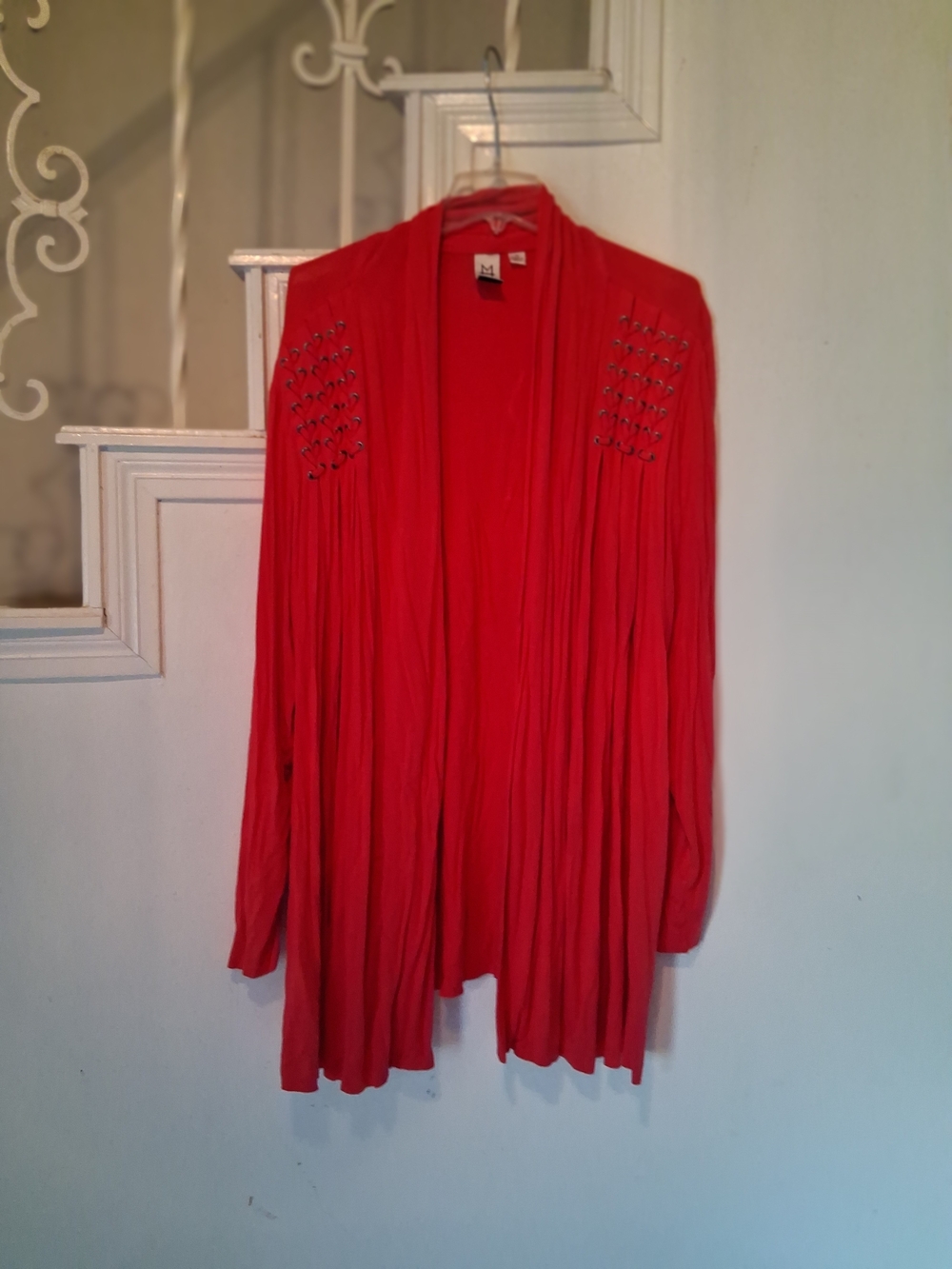 Women’s Open-Front PINK /Red Sweater Cardigan with Stud Detail